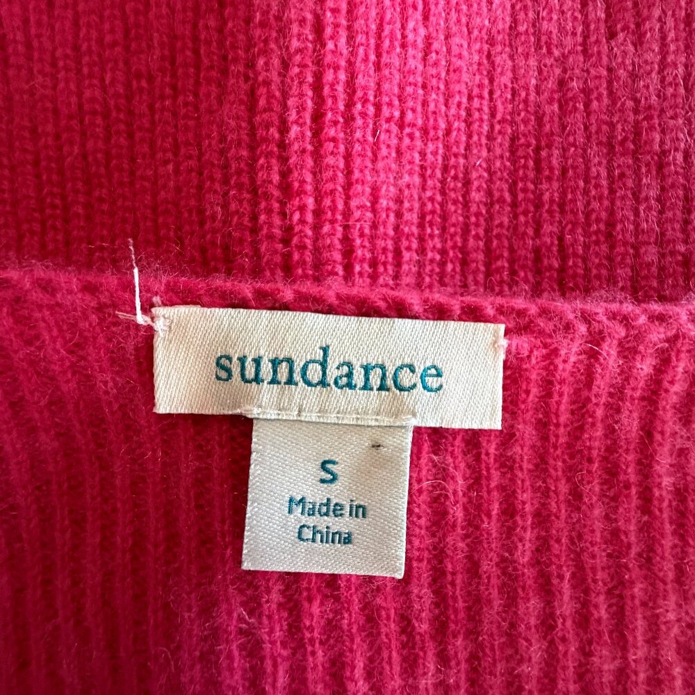 Sundance hot pink side slits rib knit v-neck 100% cashmere sweater Sz S - Picture 6 of 10